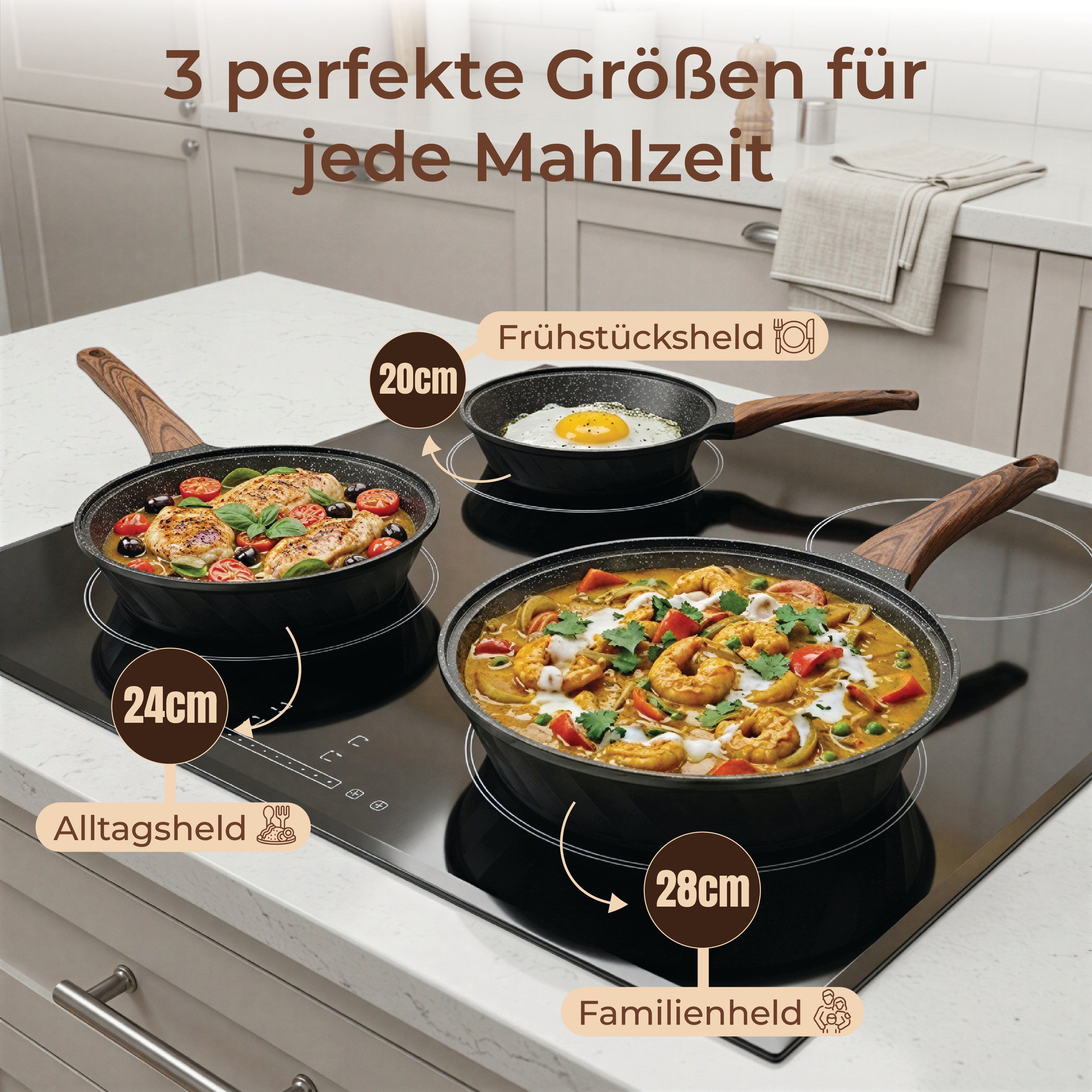 3-teiliges Keramik-Pfannenset ohne PFAS, PTFE & PFOA