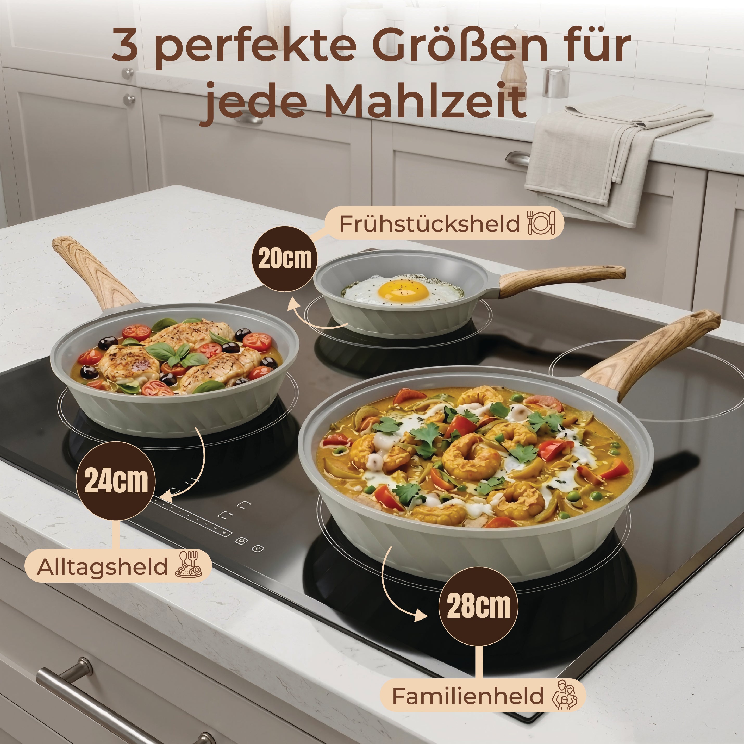3-teiliges Keramik-Pfannenset ohne PFAS, PTFE & PFOA