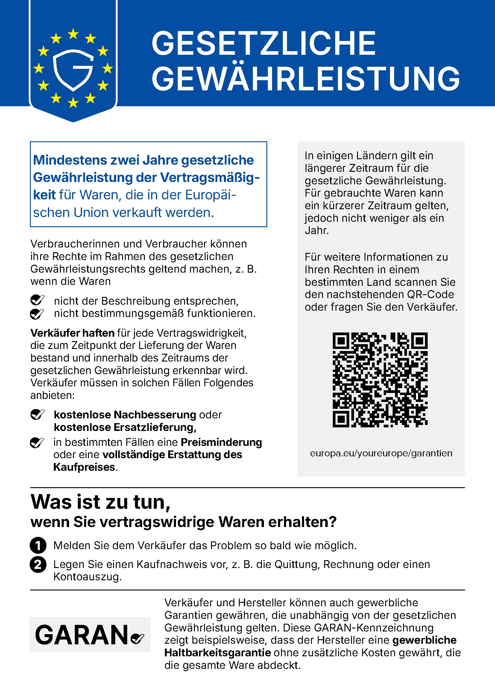 Mitteilung der Europäischen Union: Gesetzliche Gewährleistung